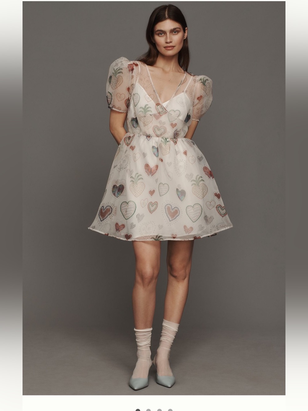 FARM Rio White Sheer Mini Dress with Pastel Hearts & Pineapples
